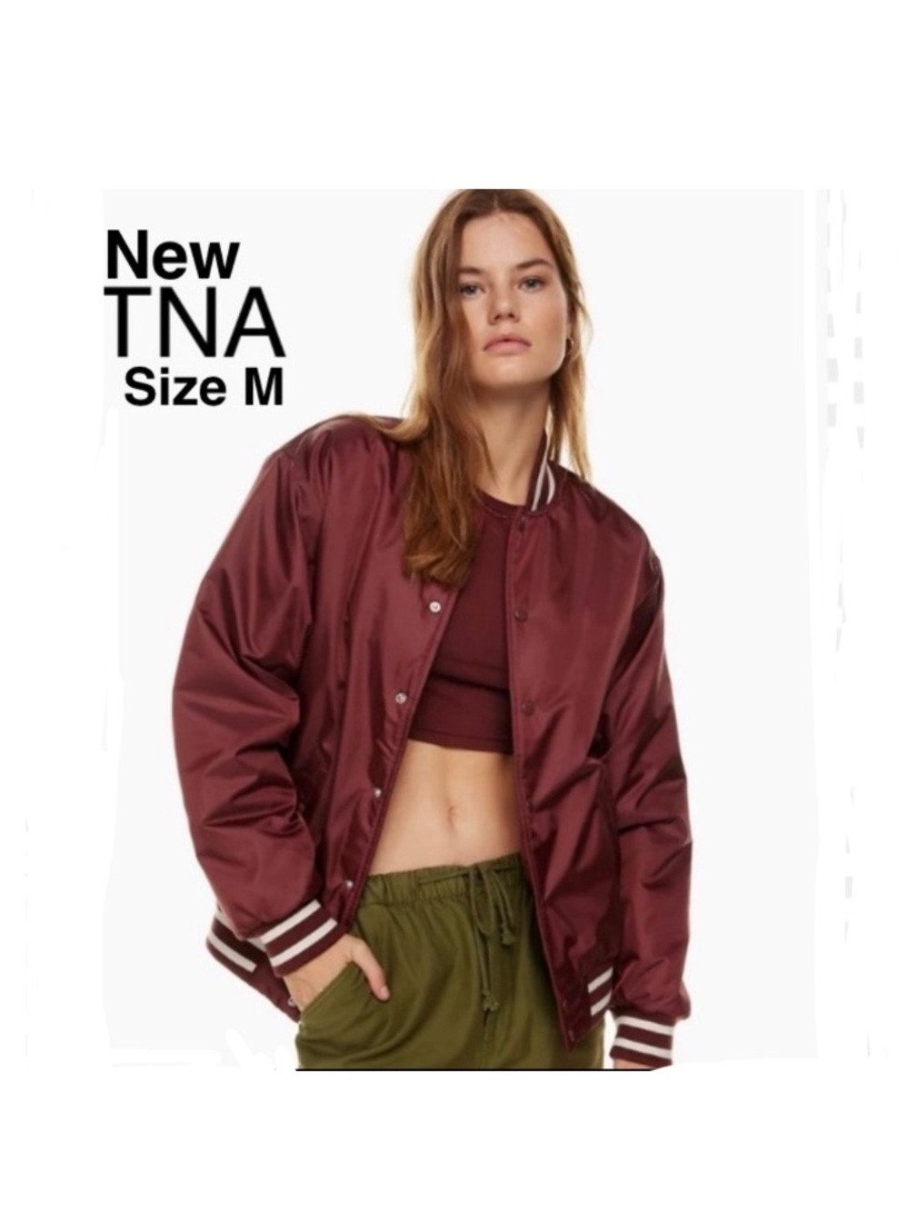 New Aritzia Tna Stadium Jacket with tags size M color dark Maroon ⭐️⭐️m